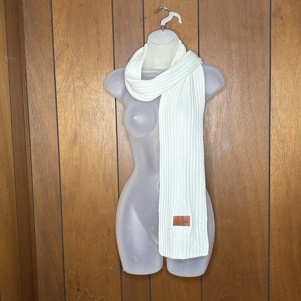 Leeman Imagine Software Scarf Cream Rib Knit Winter Acrylic 75x8 Cabincore Cozy